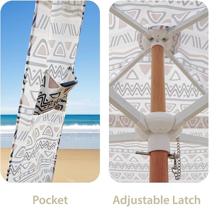 AMMSUN Beach Cabana with Fringe 6.5' x 6.5' Boho Beach Canopy with Tassels Easy Set up &amp Premium Wood Pole Cabana Tent with Sand Pockets Instant Sun Shade for Sand Garden Patio Tan