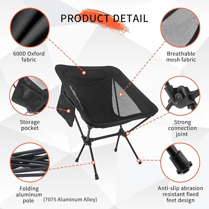 NewDoar 2 Pac Camping Chairs 2 Pack Collapsible Portable Compact Chair with Carrying Bag Lightweight Small Folding Chair for Hiking &amp Beach &amp Fishing Lawn Concert