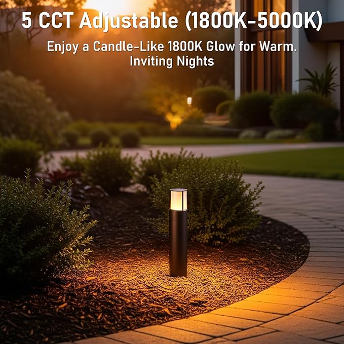LEONLITE Low Voltage Bollard Pathway Lights 5CCT 5W 12-24V 1800K/2700K/3000K/4000K/5000K Selectable Wired LED Landscape Lighting for Lawn Yard Walkway Driveway Oil Rubbed Bronze Aluminum Pack of 4