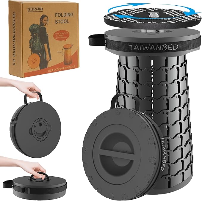 Upgraded XXL Taller 19.7 Wider 11.8 Collapsible Stool with CushionAdjustable Seat with Load Capacity 1000lbs More Taller&ampWider Portable Retractable Stool for Adults Camping Fishing Hiking BBQ