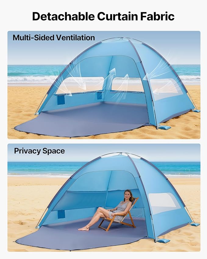 VEVOR Beach Tent Sun Shelter for 8 Person UPF 50+ Protection Portable Sun Shade Beach with Carrying Bag &amp Sand Pockets Lightweight and Easy Setup Beach Umbrella for Camping Fishing Outdoor Picn