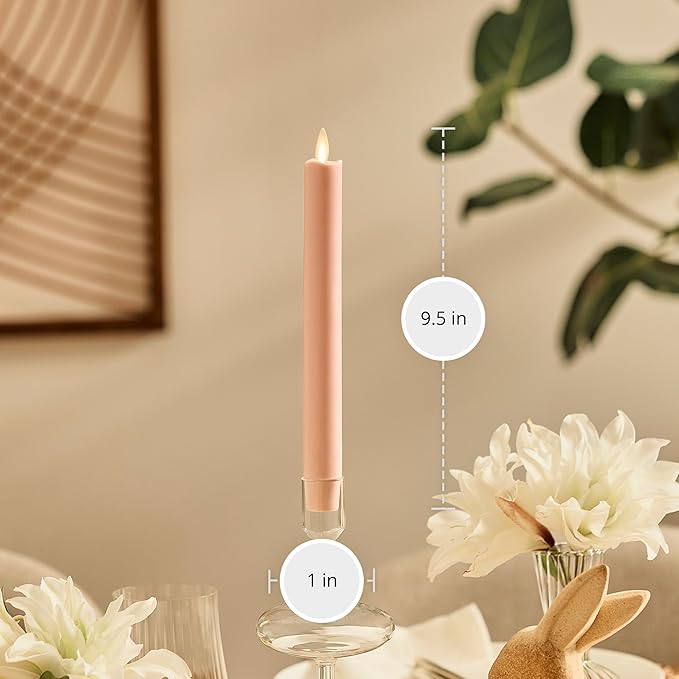 Luminara Flameless Candle Taper (1 x 9.5) Melted Top Real Wax Unscented Remote Ready Timer (Dusky Rose)