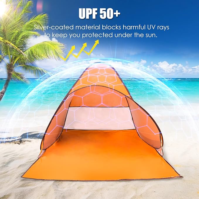 Pop Up Beach Tent Sun Shelter for 2-3 Person Sun Shelter with UPF 50+ &amp Lightweight Portable Beach Tent Easy Pop Up for Outdoor Camping Fishing
