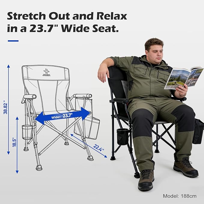 XL Premium Camping Chair - 400lb Capacity Oversized 23.7 Wide Seat Heavy Duty 600D Oxford Fabric Padded Camping Chair Portable for Outdoor Beach Tailgate Parties Solid Slate