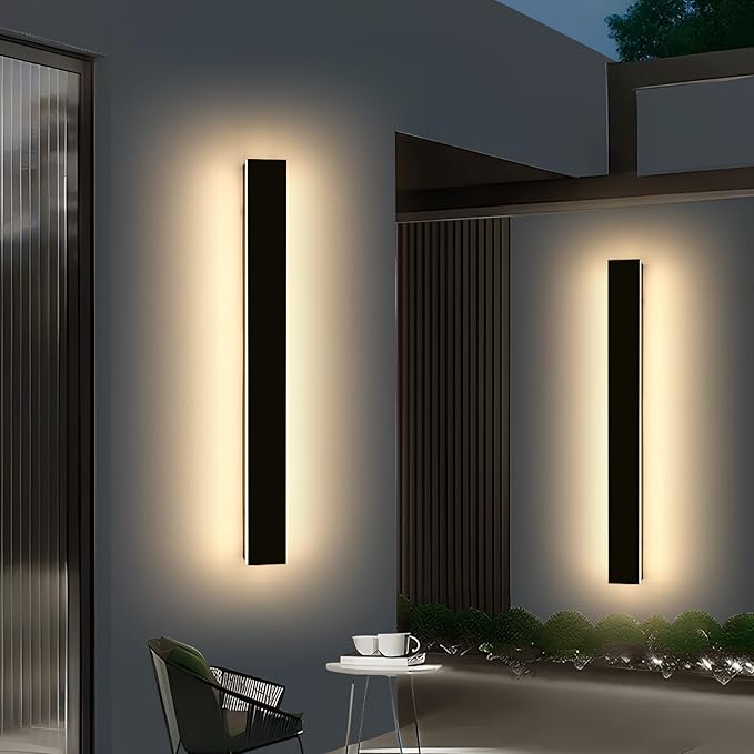 Mikeru 39.3 2Pack Outdoor Wall Sconce 3000K Warm White - IP65 Waterproof Black Exterior Light Hardwired Wall Mounted Fixture for Porch Patio &amp Entryway | Non-Dimmable Weatherproof Design