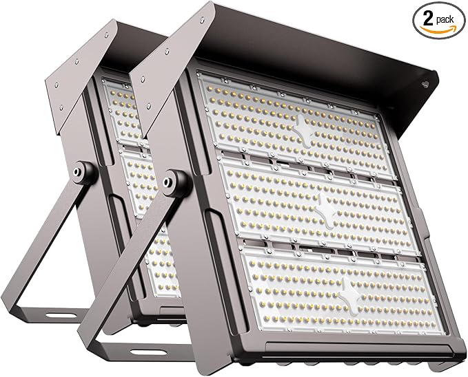 Upgrade 400W Outdoor Flood Lights with Brim AC100-277V LED Stadium Lights 60000Lm Eqv. 1600W HPS IP65 Waterproof Area Lighting with Adjustable U Bracket-2Pack
