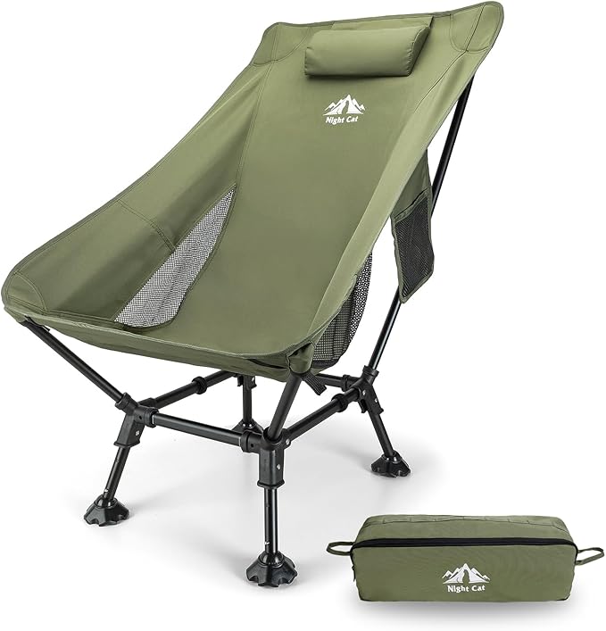 Night Cat High-Back Camping Chair: Lightweight Comfortable Backpacking Chair with Head Support and Anti-Sinking Feet for Hiking Lawn Mountain 330 LBS Green