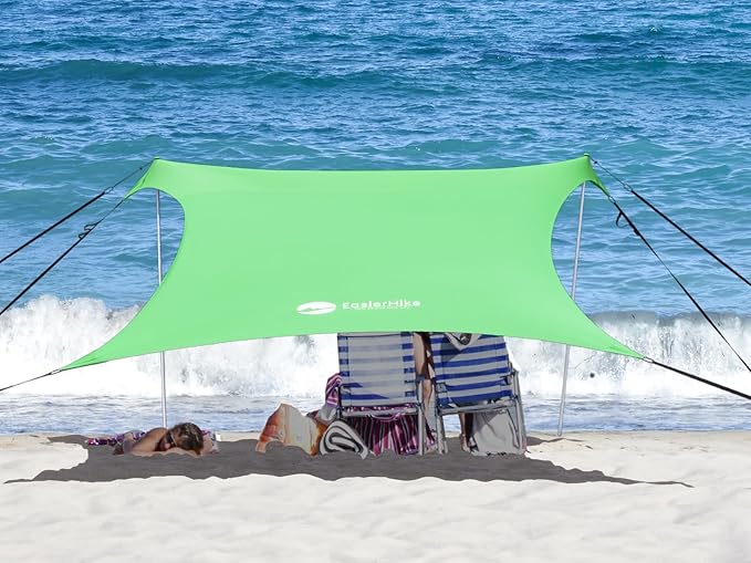 Beach Canopy Windproof Design Sun Shelter UPF50+ Portable Family Tent with 6 Sandbags Anchors 10x10 FT 2 Pole Pop Up Outdoor Shelter for Beach Camping Fishing Backyard
