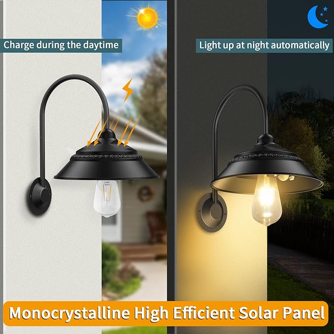 Aqonsie Solar Barn Lights Outdoor Vintage Rustic Solar Chicken Coop Light with 3 Lighting Modes &amp Motion Sensor Waterproof Outdoor Wall Mount Light for Barn Shed Chicken Coop