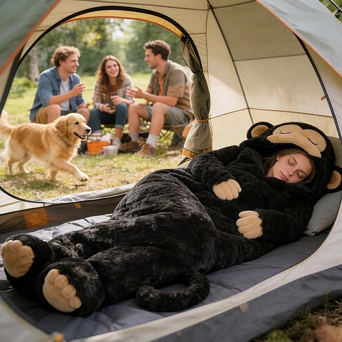 Giant Monkey Sleeping Bag for Human Monkey Shaped Animal Sleeping Bags for Adults for Indoor Use Or Camping TripsSleepovers