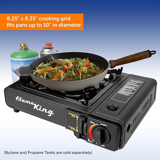 Flame King YSNVT-505-B Dual Fuel Butane &amp Propane Gas Camping Stove with Single Burner Portable and Great for Outdoor Cooking Backpacking