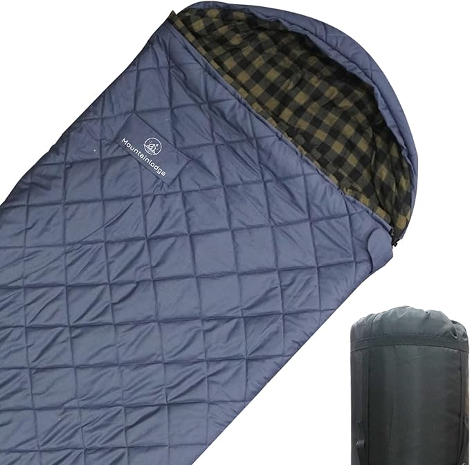 Mountainlodge 100% Cotton Shell and Lining Sleeping Bag for Adult Cold Weather with Compression Bag&ampCarry Bag for CampingTravel and Car Camping