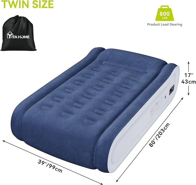 YITAHOME Twin XL Air Mattress with Integrated Pillow Inflatable Bed with High-Speed Pump Carry Bag and Repair Tools for Home Travel and Camping - 79.92''L x 38.98''W x 16.93''H