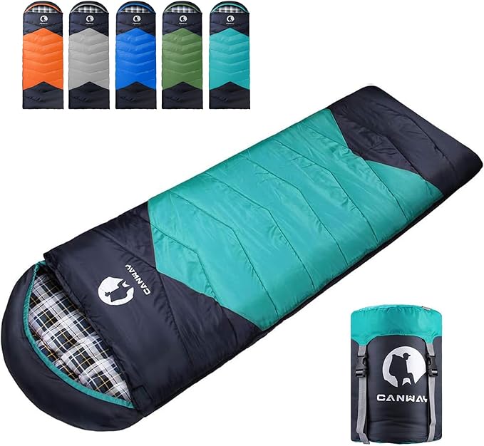 CANWAY Flannel Sleeping Bag for Adults Kids Girls Boys Camping Backpacking Sleeping Bag for Cold &amp Warm Weather with Compression Sack