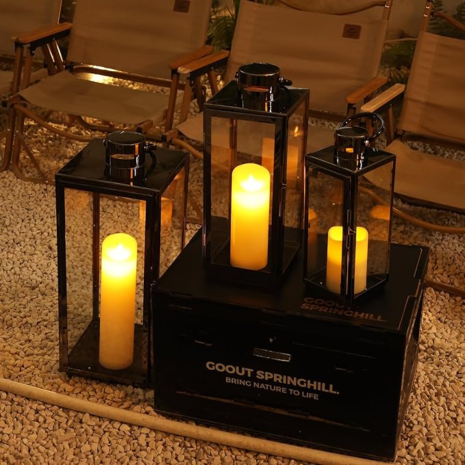 NEEDOMO Stainless Lanterns Decorative Outdoor &amp Indoor Set of 3 Outdoor Lanterns for Porch 25/ 19.5/15 Candle LanternStainless with Glass Vintage Farmhouse Patio Pathway Garden Christma