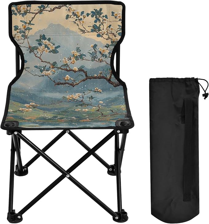 KLL Chinese Painting Spring Serene Countryside Vibrant Lively Collapsible Portable Beach Chairs for Traveling Lightweight Beach Chair with Carrying Bag Outdoor Chair for Traveling Hiking