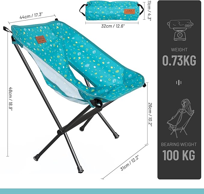 LACAL Protable Lightweight Chair for Youth Compact Folding Size 12.6“×4.3 Only Weights 1.6lbs 600D Oxford Fabric Durable Aluminum Alloy Frame Easy to Storage &amp Carry(Green)