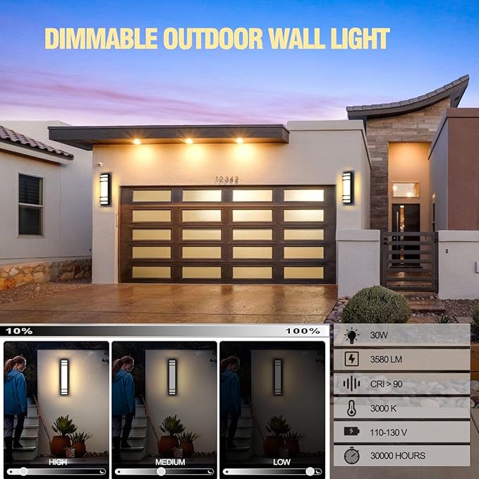 Sytmhoe Outdoor Wall Sconces16in 10%-100% Dimming LED Dimmable Modern Porch &amp Patio Wall Light FixtureBlack Exterior Sconce Wall Mounted Lights for House Garage Porch Courtyard (3000K)