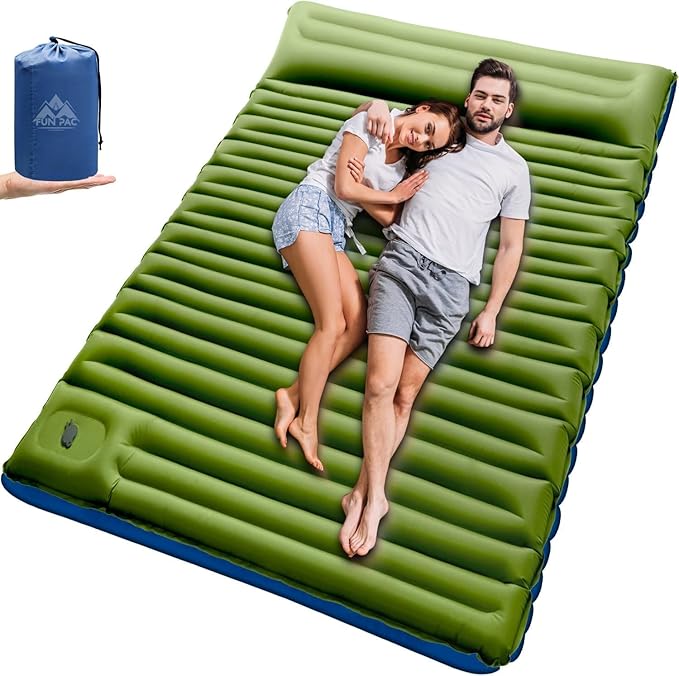 Camping Sleeping Pad Ultralight Camping Mat with Pillow Built-in Foot Pump Inflatable Sleeping Pads Compact for Camping Backpacking Hiking Traveling TentDoubleGreen.