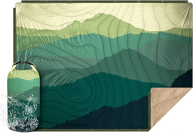 Outdoor Camping Blanket - Puffy Camping Blanket PackableSherpa Fleece Warm Blanket for Camping Outdoors Travel Stadium Festivals Beach Hammock 56x 78 Machine Washable DWR Lightweight