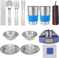 Outdoor Camping Mess Kit - 1 to 2 persons Camping Dishes Includes Cups Bowls Dishes Knives Forks Spoons Etc Camping Dinnerware Set with Mesh Bag is Easy to Carry Camping Tableware Set