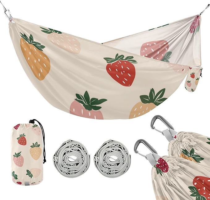 OTVEE Camping Hammock Berry Flower Art Portable Hammocks 500lb Upgraded Thickened Durable Single Hammocks with Tree Straps &amp Travel Bag for Camping Outdoor Indoor Patio Backyard