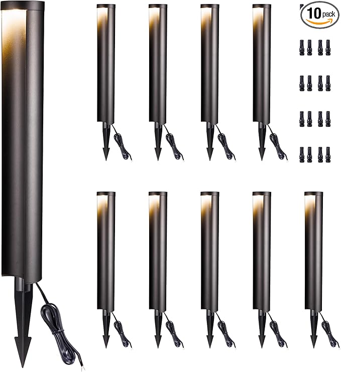 Landscape Path Lights Wired LED 12V Low Voltage Pathway Lights Outdoor Waterproof 5W 200LM Black Aluminum for Driveway Yard 10 Pack