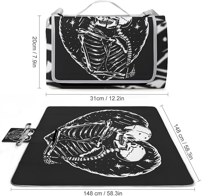 Gothic Skulls Damask Style Black White Waterproof Outdoor Picnic Blanket Sandproof Beach Mat for Camping Hiking Grass Travelling