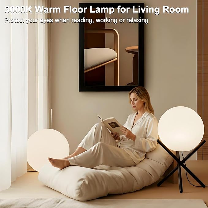 Lightdot Outdoor Floor Lamp 12-Inch LED Ball Light with Milky White Waterproof Shade - 10W 3000K Corn Globe Floor Lamps with Stable Black Tripod Base for Patio Garden Living Room Bedroom Plug&amp