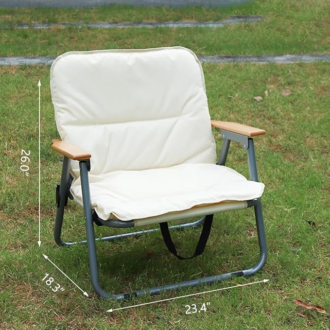 Folding Camping Chair with Seat Cushion Outdoor Foldable Seat Beach Chair Portable Camp Chair for Indoor Patio Travel Picnic Sports Khaki