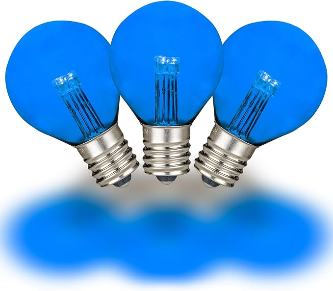 Novelty Lights 25 Pack G30 Glass LED Globe Bulbs String Light Replacement Bulbs E12 Candelabra Base Energy Efficient Outdoor Patio Lighting Blue
