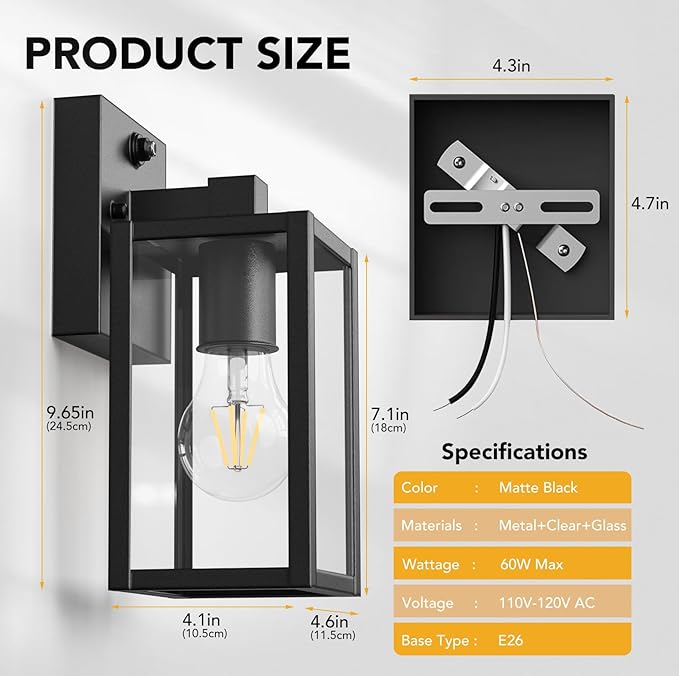 PARTPHONER Dusk to Dawn Outdoor Light Fixtures 2-Pack Sensor Porch Lights Waterproof Exterior Wall Sconce Lighting Lamp Waterproof Wall Lantern for House Doorway Garage (Black)