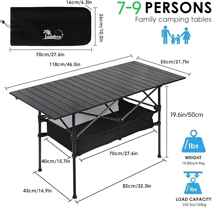 Outdoor Folding Portable Picnic Camping Table Aluminum Roll-up Table with Easy Carrying Bag for IndoorOutdoorCamping BeachBackyard BBQ Party Patio Picnic (Large)