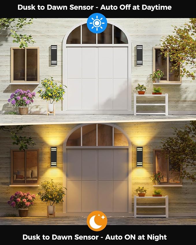 SHIMR Dusk to Dawn Outdoor Lighting 2 Pack Modern Exterior Lighting Fixtures Wall Mount ETL Listed Aluminum Anti-Rust Outdoor Sconce Up and Down Outside Lights for House Porch LED Bulbs Include