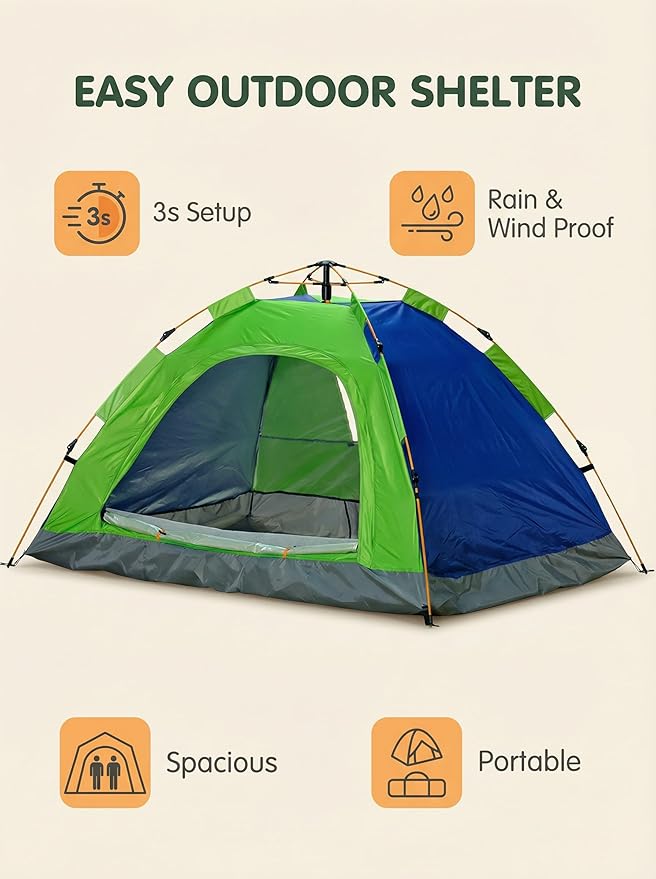 2-4 Tent Camping Tent with rain Protection Device Waterproof Camping Tent Easy to Build Portable Family Tent with Windows.