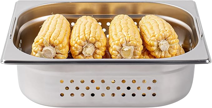 Restaurantware Perforated Steam Table Pan - Half Size - 4 Deep - Collapsible Handles - Anti Jam - Commercial Grade Stainless Steel - 1ct Box - Met Lux
