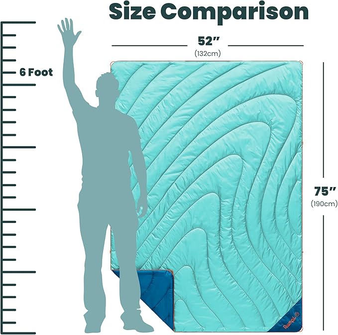 Rumpl Original Puffy Blanket - Warm Water-Resistant Camping Blanket with 100% Recycled Synthetic Insulation 52x75 Original Puffy V2 Seafoam