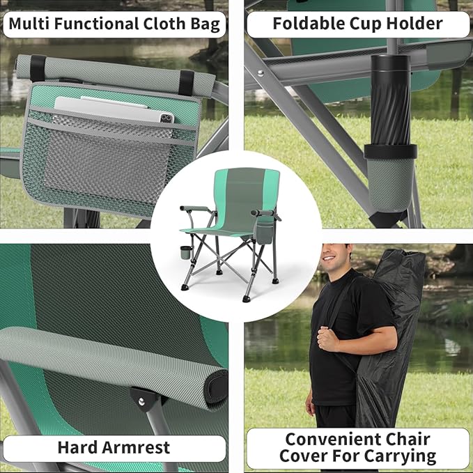 Oversized Camping Chair for Adults Heavy DutyHeavy Duty Lawn Chair with Side PocketsOutdoor Camping Fishing BeachHiking Foldable Camping Chair