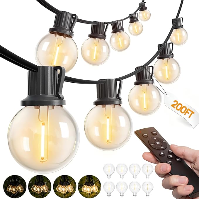 addlon 200FT Outdoor String Lights G40 with Remote Control Dimmable Patio Globe LED 108 Bulbs Waterproof Shatterproof Hanging Outside Lighting for Backyard Garden Deck Balcony Porch Café Bristo