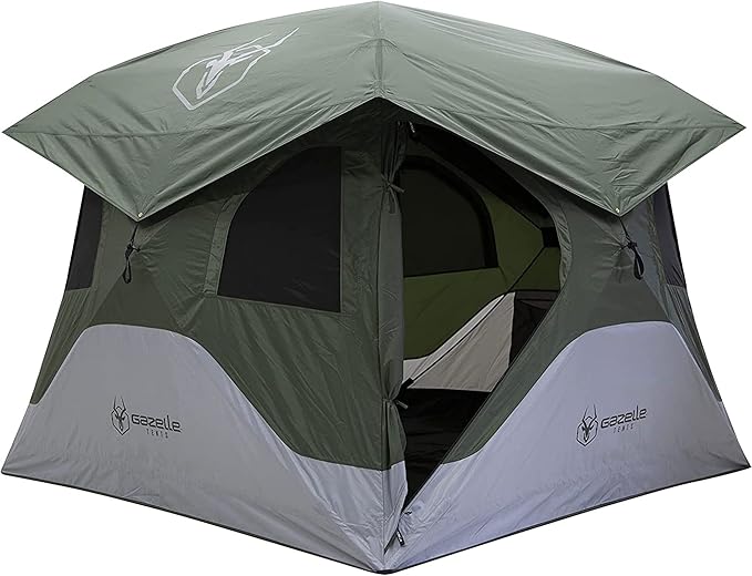 Gazelle Tents™ T4 Hub Tent Easy 90 Second Set-Up Waterproof UV Resistant Removable Floor Ample Storage Options 4-Person Alpine Green 94 x 94 x 78 GT400GR