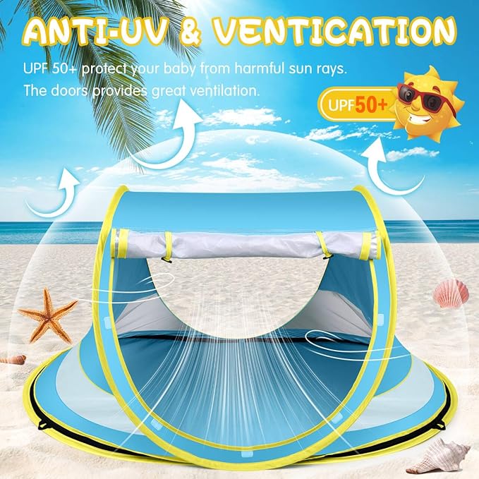 Baby Beach TentLarge Pop Up Beach Tent Sun Shade for BeachPortable Baby Travel Tent with Mosquito NetIndoor Baby Play TentUPF 50+ UV Protection Sun Shelters for Infants