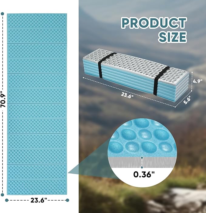 Ultralight Foam Sleeping Pad Waterproof Closed Cell Foam Pad for Superior Insulation Folding Sleeping Mat for Compact Storage Foldable and Portable for Hiking and Camping