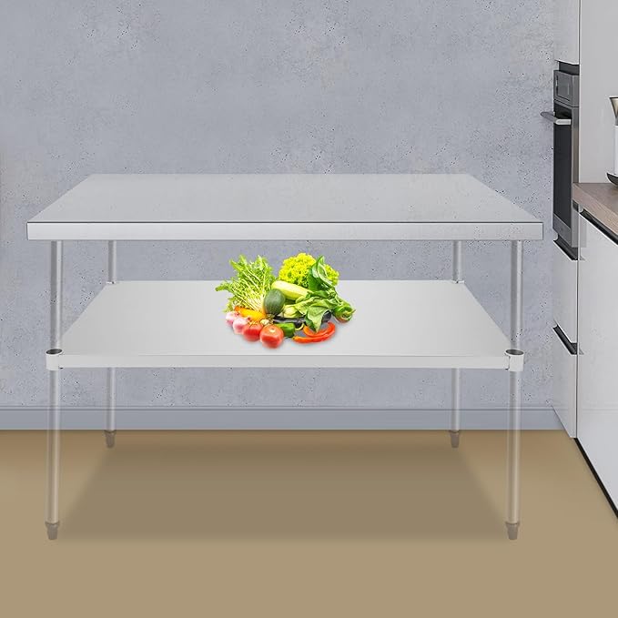 Eapmic Undershelf for Work Tables Adjustable Lower Shelf Stainless Steel Bottom Shelf Add for Commercial Prep Table Restaurant Kitchen Bakery Garage Workshop Use (45.28x27.95in)