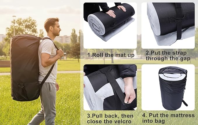 Foam Camping Mattress - Portable Sleeping Pad for Camping Tent Car &amp Floor - Washable Cover &amp Roll Up Travel Bag - Cot Mattress for Travel &amp Guests
