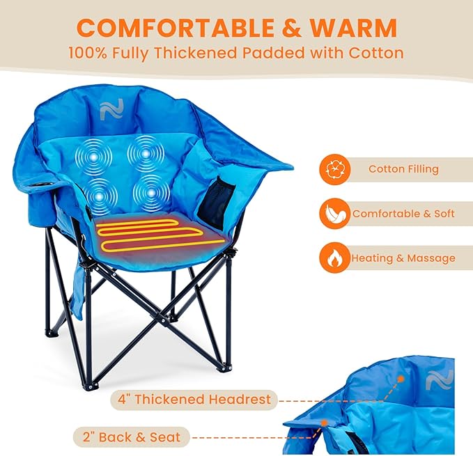 NAIZEA Heated Massage Camping ChairsHeated Outdoor Chair w/3 Heating Mode Oversized Heated Chair for Adults Heavy Duty Folding Camping Chairs for CampFishing Sports EventsNOT Included Battery