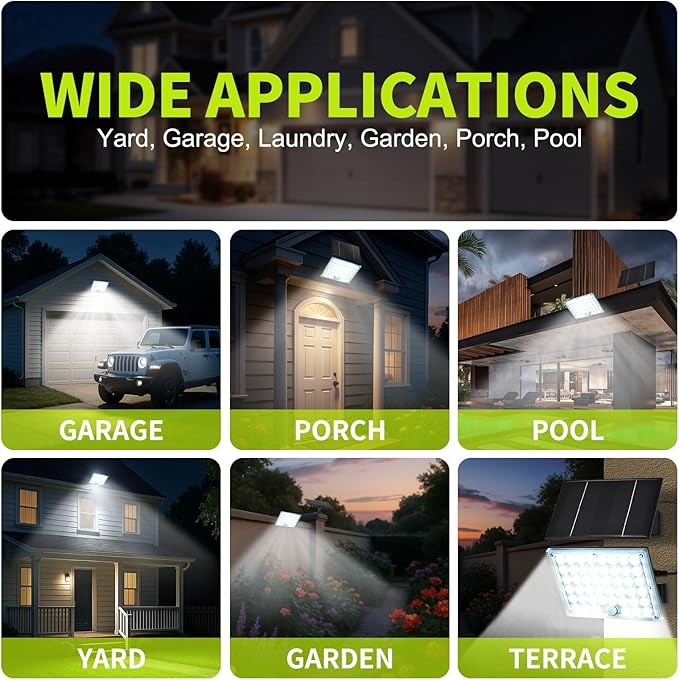 184 LED Solar Lights Outdoor Waterproof Solar Motion Sensor Flood Lights Outside with 3 Modes Adjustable Auto On/Off 20Ft Cable for Porch Patio Garden GarageYard 4 Packs