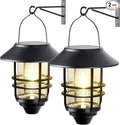 2 Pack Solar Lanterns Outdoor Hanging Waterproof Solar Wall Lights Glass Metal with Wall Mount BracketAuto Dusk to Dawn Garden Lantern Warm White for Outdoor Front Porch Garden