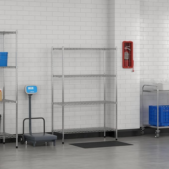 Commercial NSF Listed Chrome Stationary Wire Shelving Kit 18 x 42 x 64 with 4 Shelves Perfect for Warehouse Walk-in Refrigerator Freezer Grocery Store Restaurant Dishroom