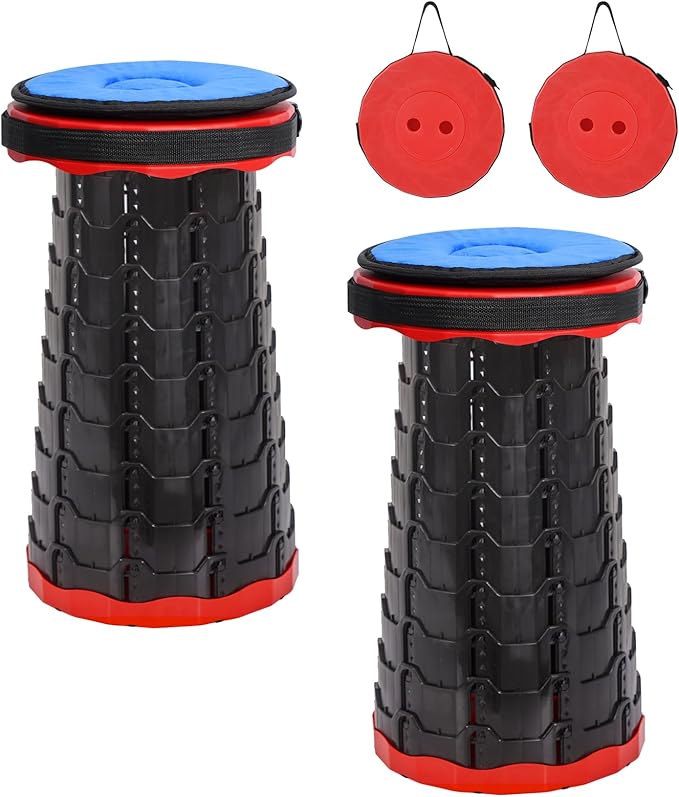 2 Pack Portable Telescoping Stools Collapsible Stool with CushionRetractable Foldingstool Max Load Capacity 400lbs Portable Collapsible Stools for Camping Hiking Outdoor BBQ Black-Red