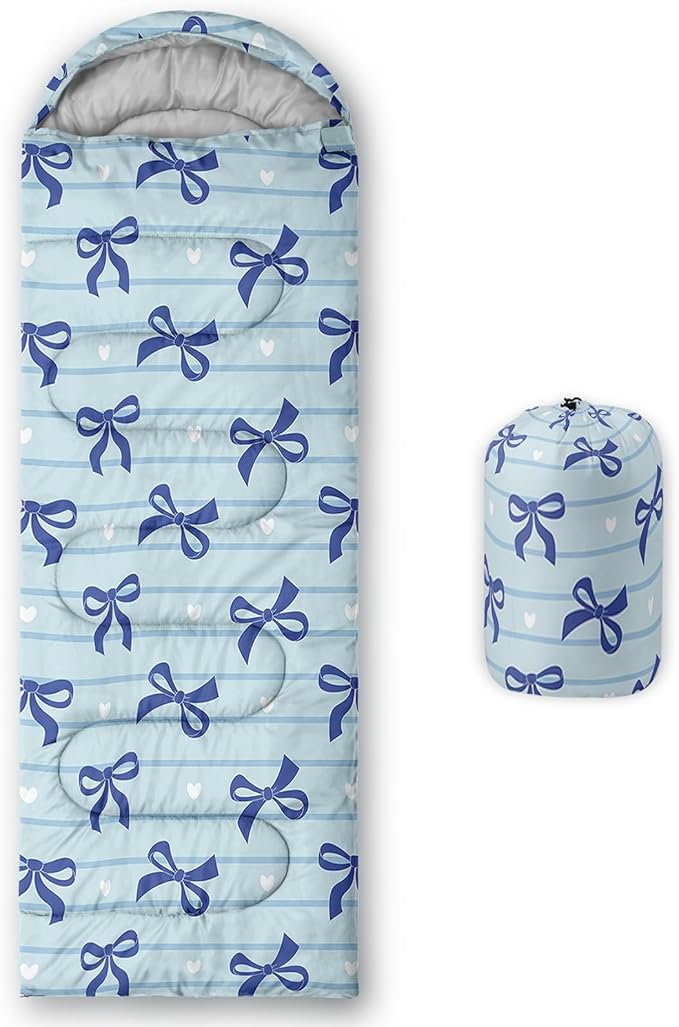 Girls Bow Sleeping BagPink Bowknot Waterproof Portable Camping BagPink and White Stripes Girly Portable Compact with Compression Sack for Backpacking Outdoor Indoor in Spring Summer Fall
